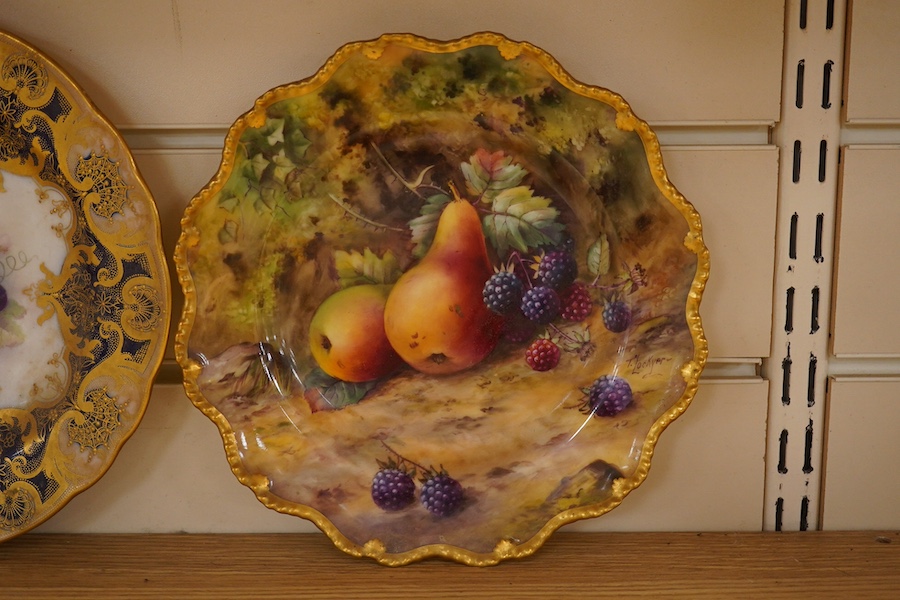 Two Royal Worcester fruit painted plates, by T Lockyer and A Shuck, 23cm in diameter. Condition - good, a little dirty